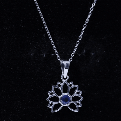 Real Blue Sapphire Lotus Flower Necklace with Chain