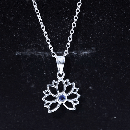 Lab Grown Blue Sapphire Lotus Flower Necklace With Chain