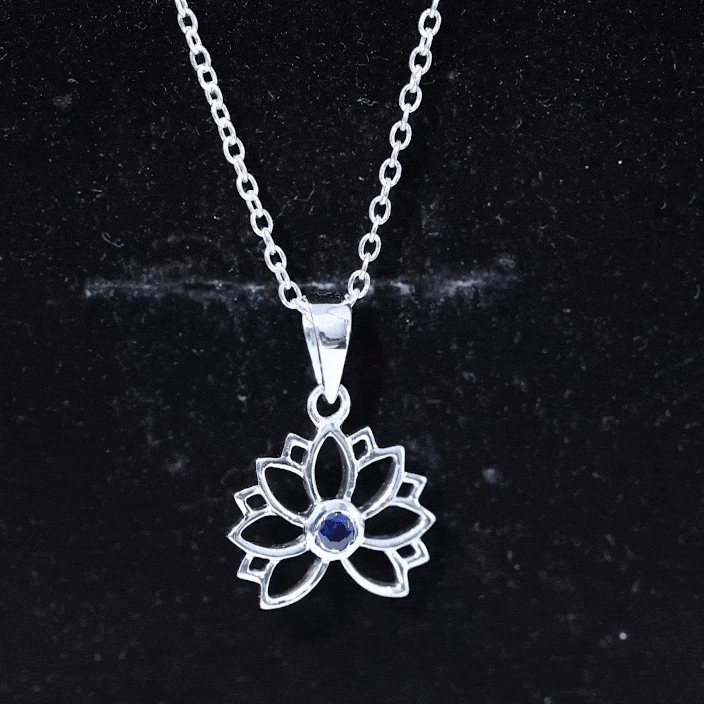 Lab Grown Blue Sapphire Lotus Flower Necklace With Chain