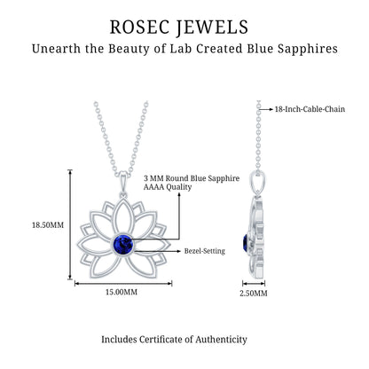 Lab Grown Blue Sapphire Lotus Flower Necklace With Chain