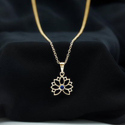 Lab Grown Blue Sapphire Lotus Flower Necklace With Chain