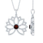 Bezel Set Garnet Lotus Floral Pendant Necklace