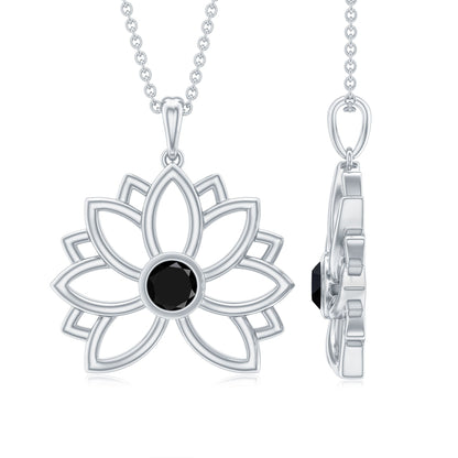 Bezel Set Lab Grown Black Diamond Lotus Flower Necklace