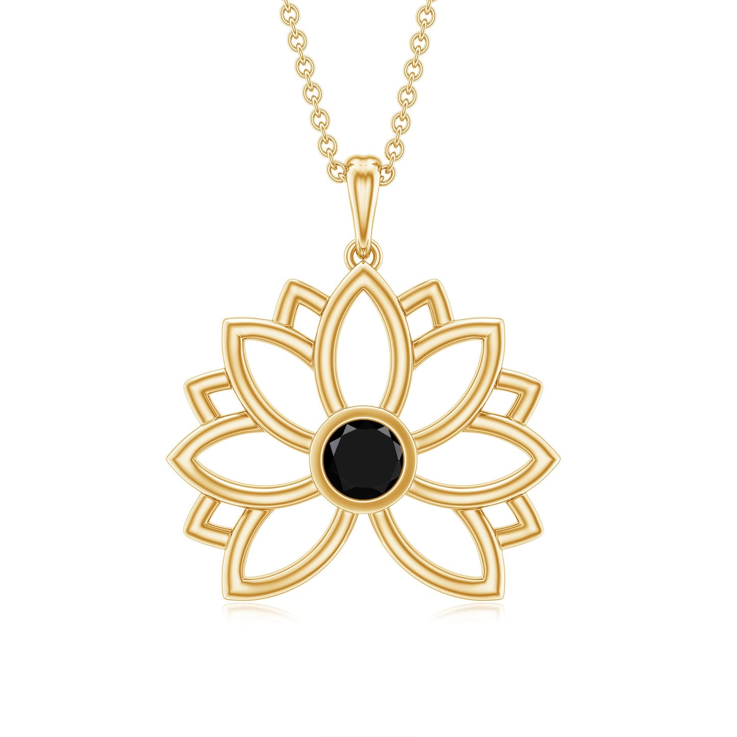 Bezel Set Lab Grown Black Diamond Lotus Flower Necklace