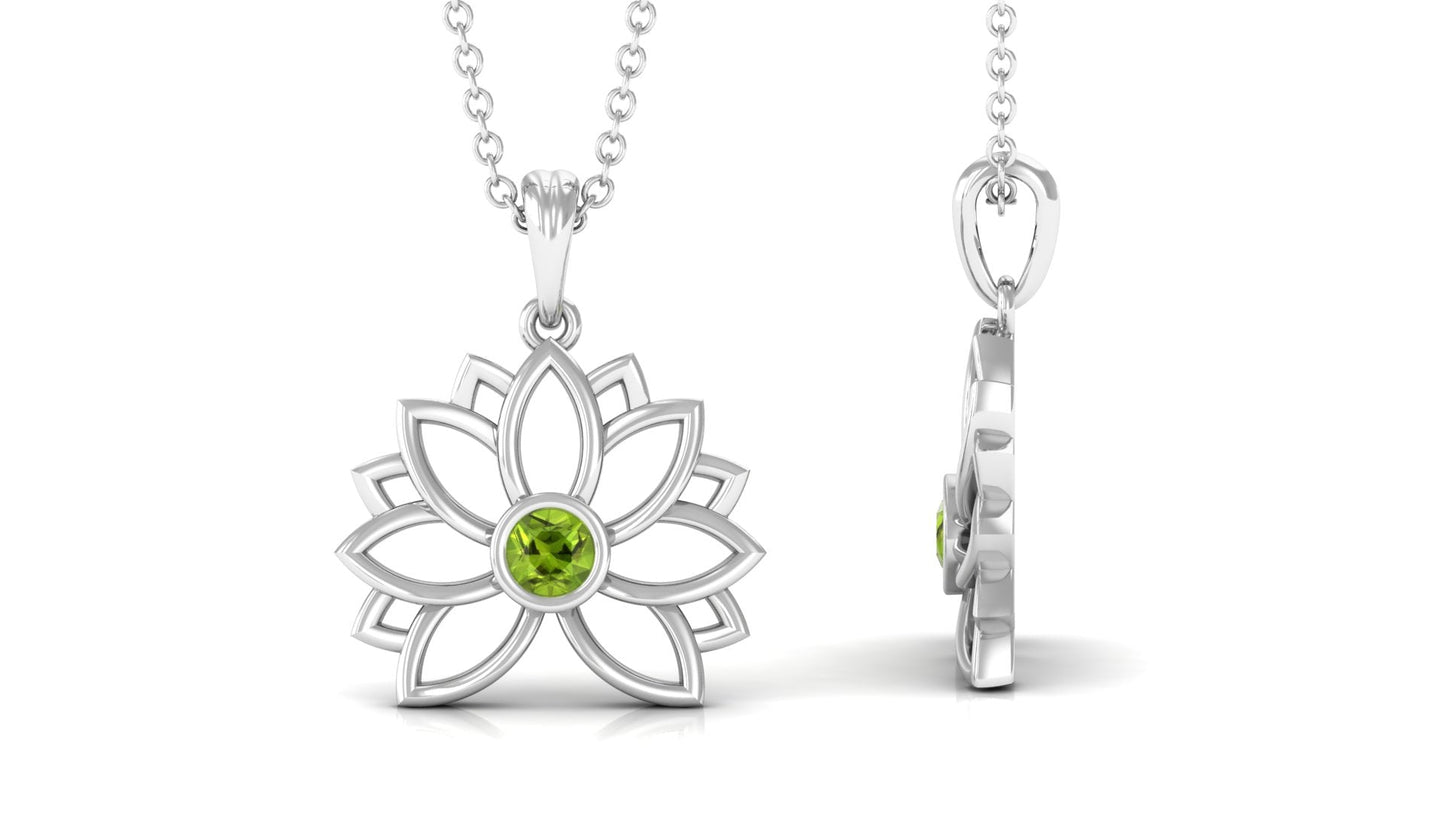Round Cut Peridot Lotus Flower Pendant for Women