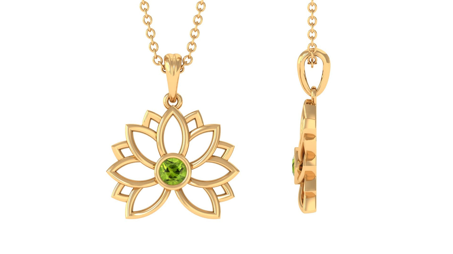 Round Cut Peridot Lotus Flower Pendant for Women