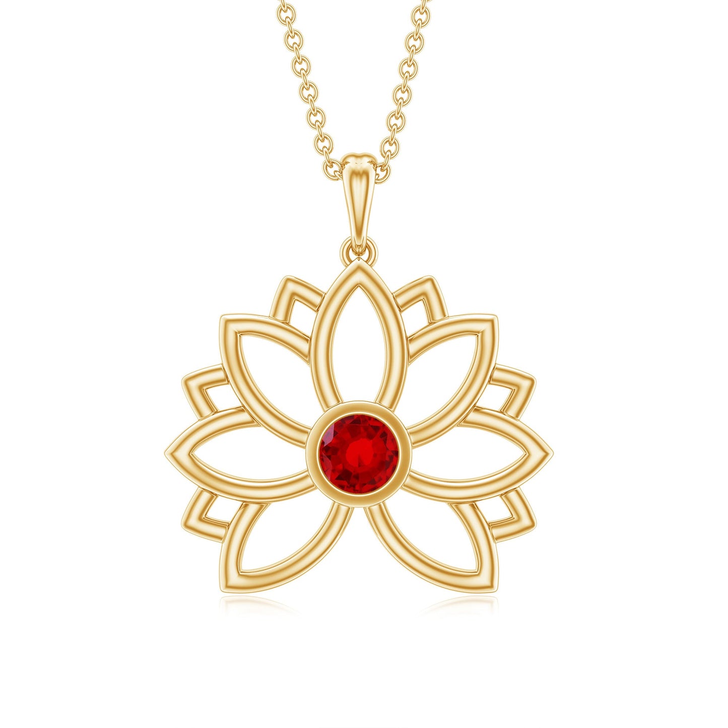Lab Created Ruby Lotus Flower Necklace for Women