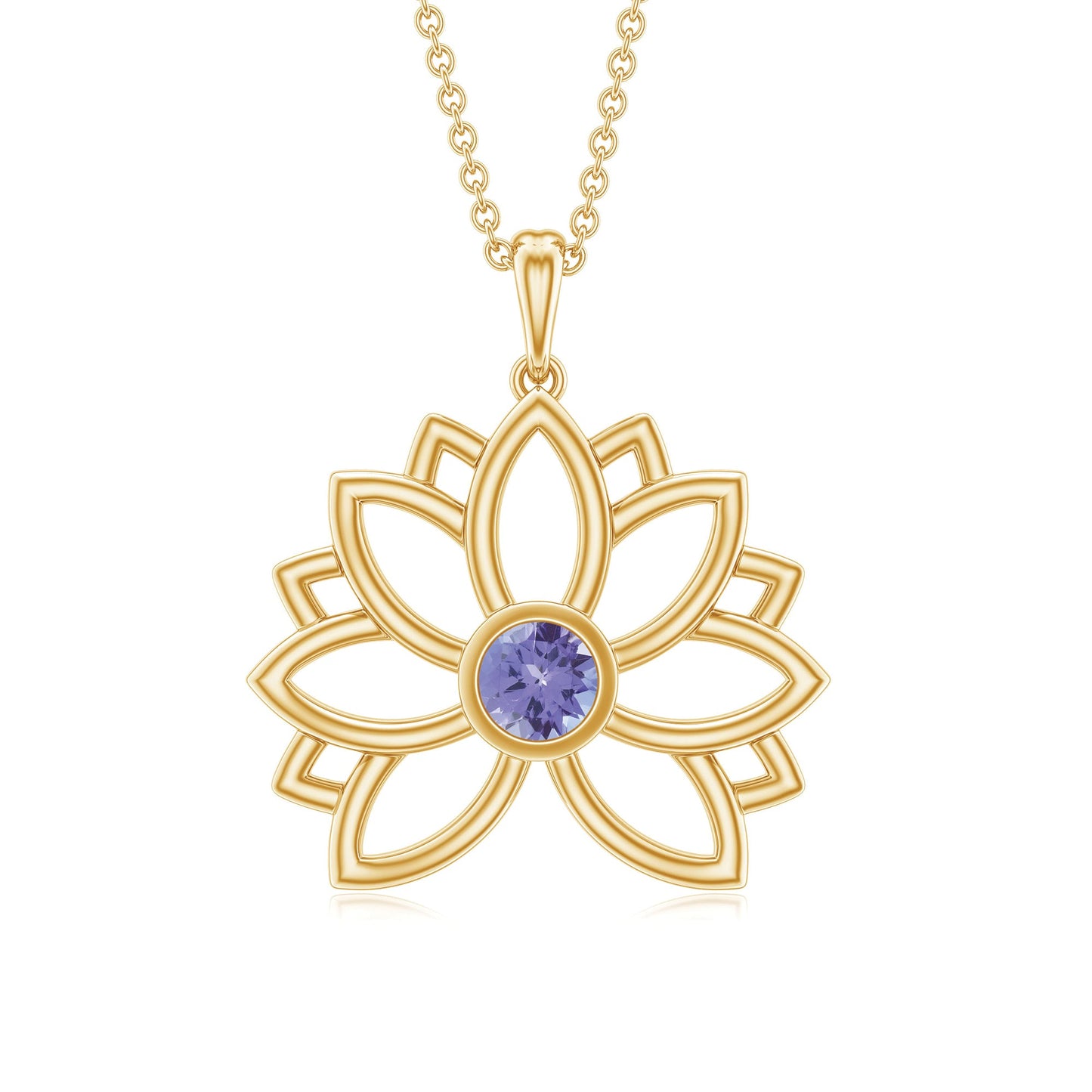 Bezel Set Tanzanite Lotus Flower Pendant Necklace