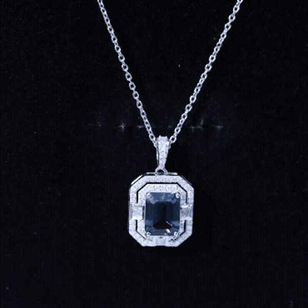 Certified 1.8 Carat Emerald Cut London Blue Topaz Vintage Necklace with Silver Chain
