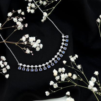 Princess Cut Lab Grown Blue Sapphire Statement Necklace With Certificate