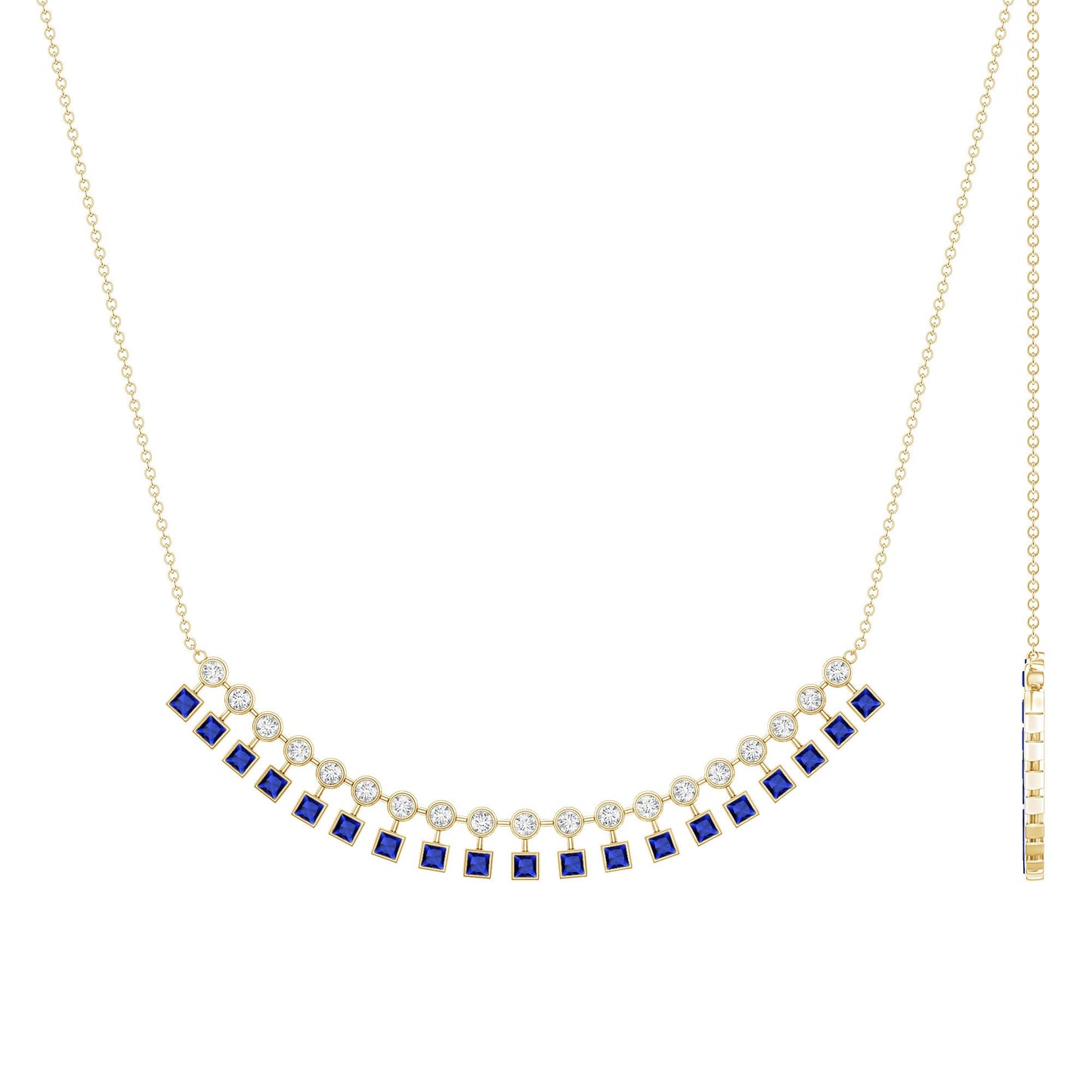 Princess Cut Lab Grown Blue Sapphire Statement Necklace With Certificate