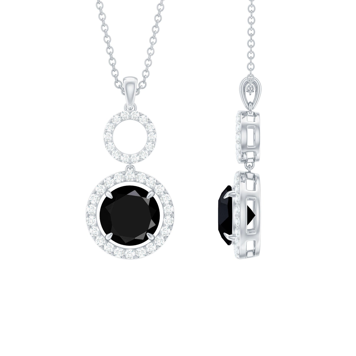 Lab Created Black Diamond Drop & Dangle Necklace with White Diamond