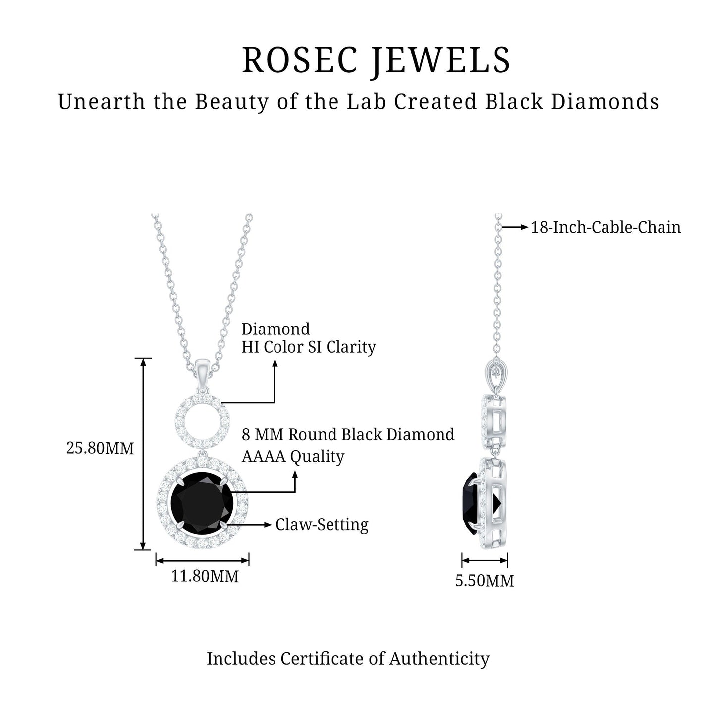 Lab Created Black Diamond Drop & Dangle Necklace with White Diamond