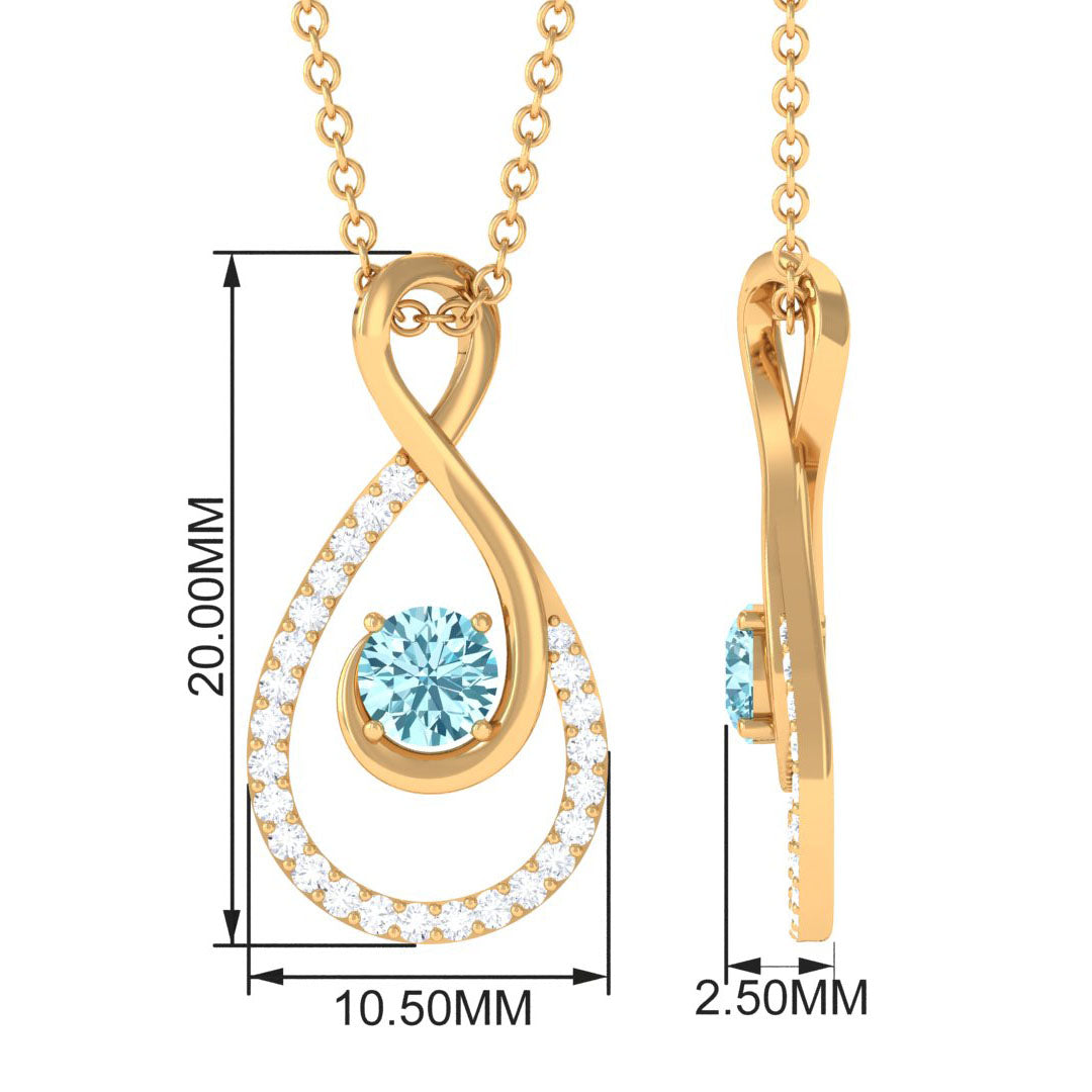 Natural Aquamarine Infinity Pendant Necklace with Diamond