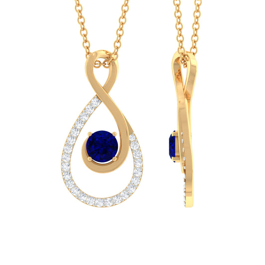 Natural Blue Sapphire Diamond Infinity Pendant Necklace for Women