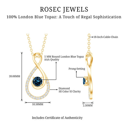 Real London Blue Topaz Infinity Necklace with Diamond