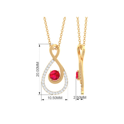 Ruby and Diamond Teardrop Pendant Necklace