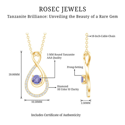 Genuine Tanzanite and Diamond Infinity Pendant Necklace With Chain