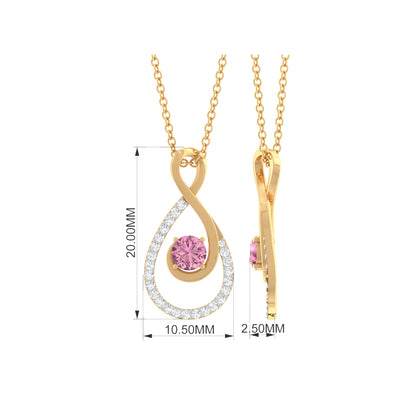 Real Pink Tourmaline and Diamond Infinity Pendant Necklace