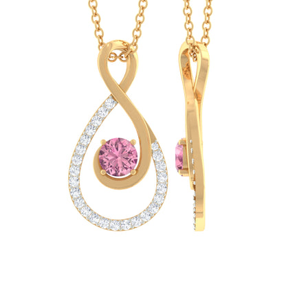 Real Pink Tourmaline and Diamond Infinity Pendant Necklace
