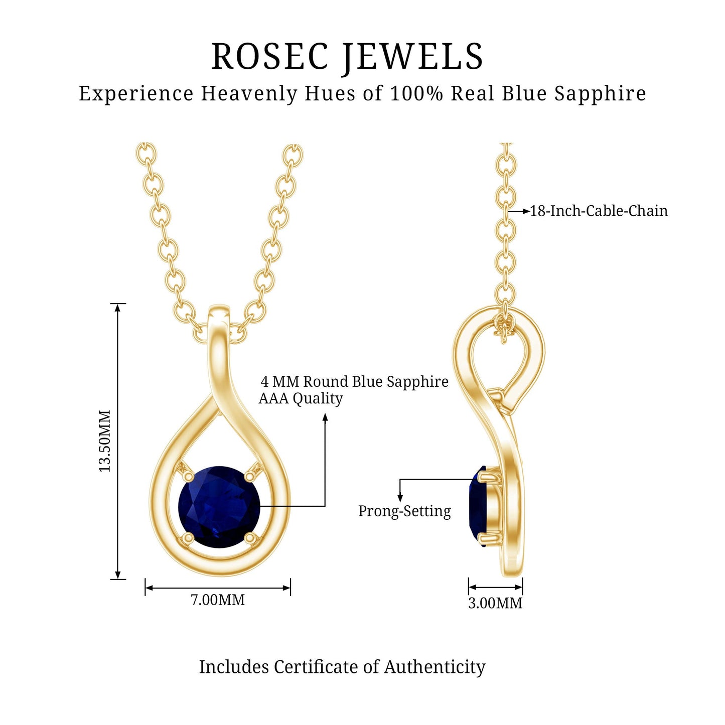 Genuine Round Cut Blue Sapphire Teardrop Pendant