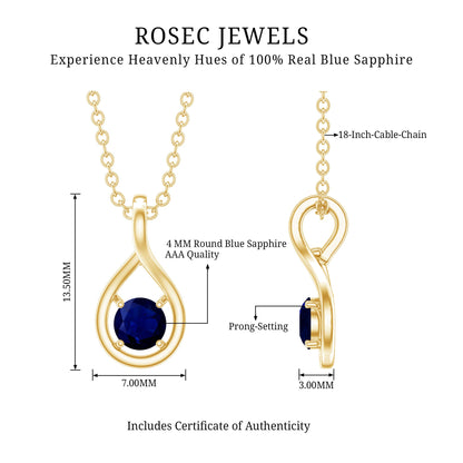 Genuine Round Cut Blue Sapphire Teardrop Pendant