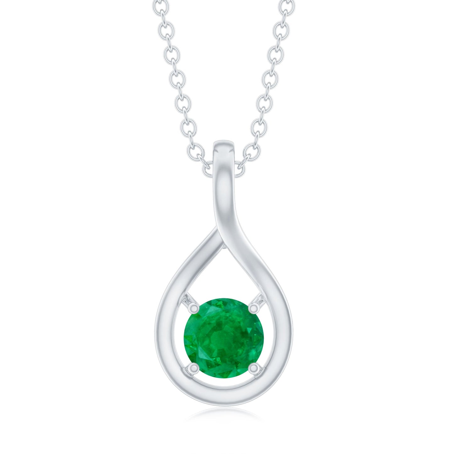 Genuine 5MM Round Cut Emerald Solitaire Teardrop Necklace With Chain