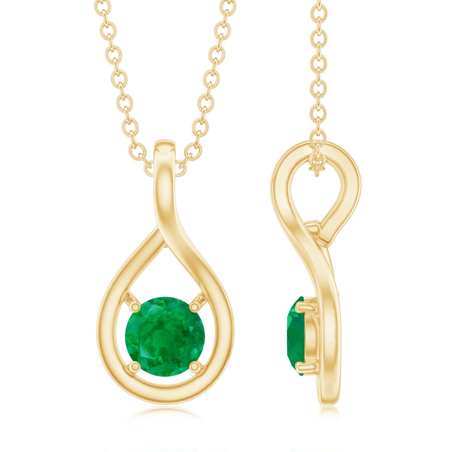 Genuine 5MM Round Cut Emerald Solitaire Teardrop Necklace With Chain
