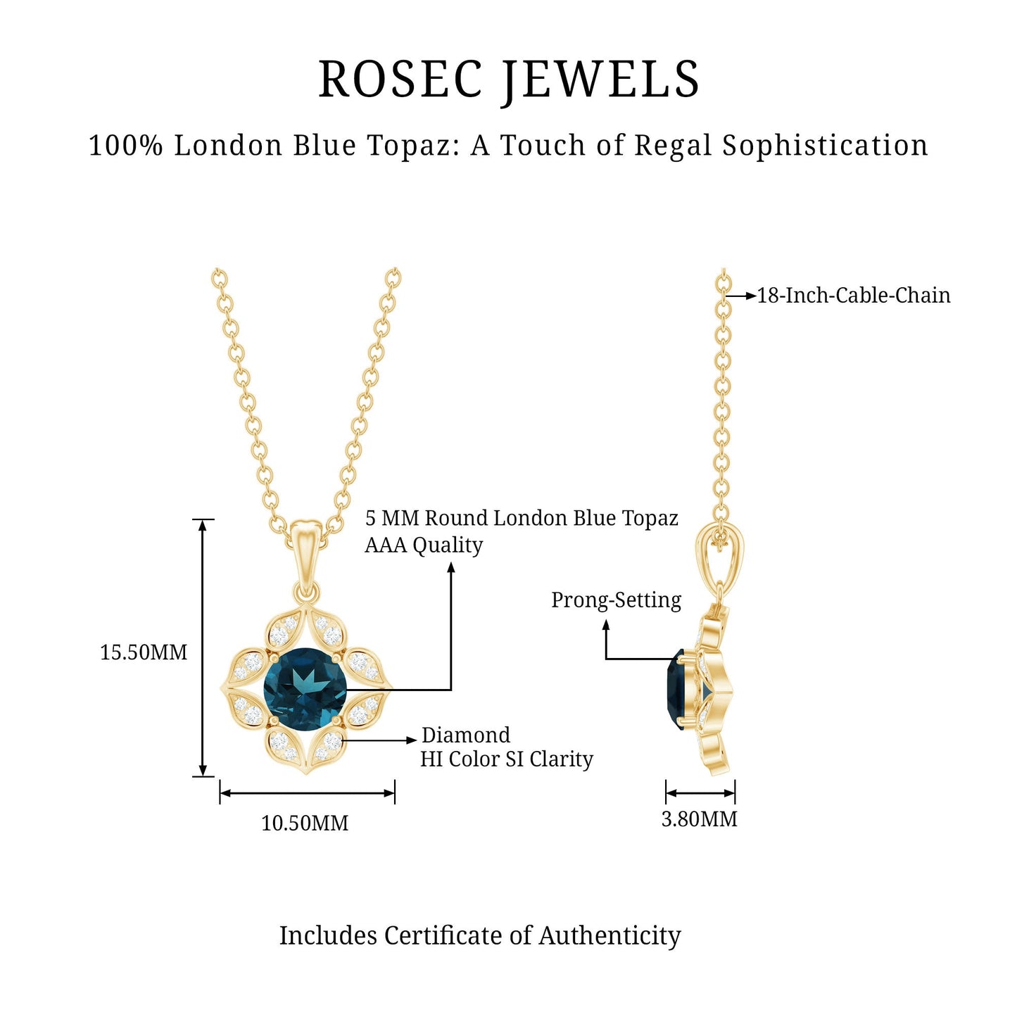 Antique Style London Blue Topaz and Diamond Flower Pendant