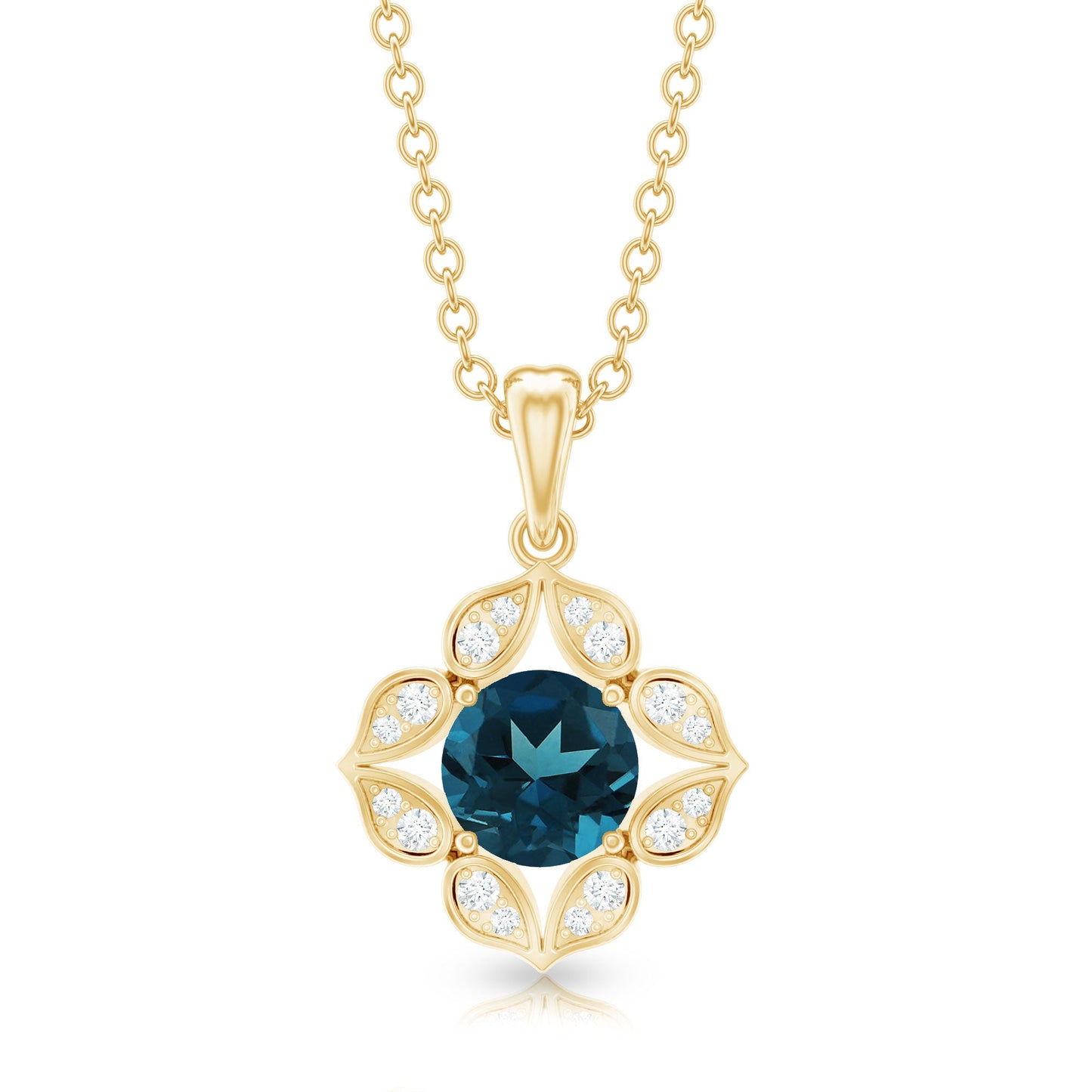 Antique Style London Blue Topaz and Diamond Flower Pendant