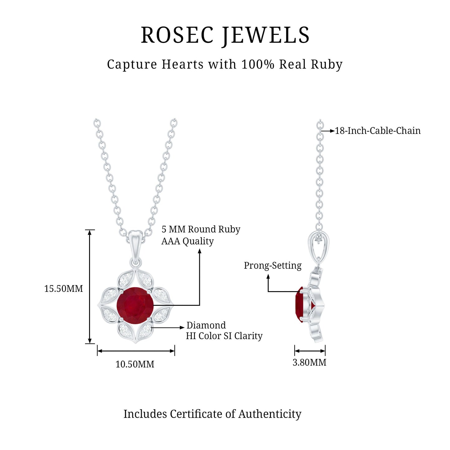Antique Style Natural Ruby Bridal Pendant with Diamond