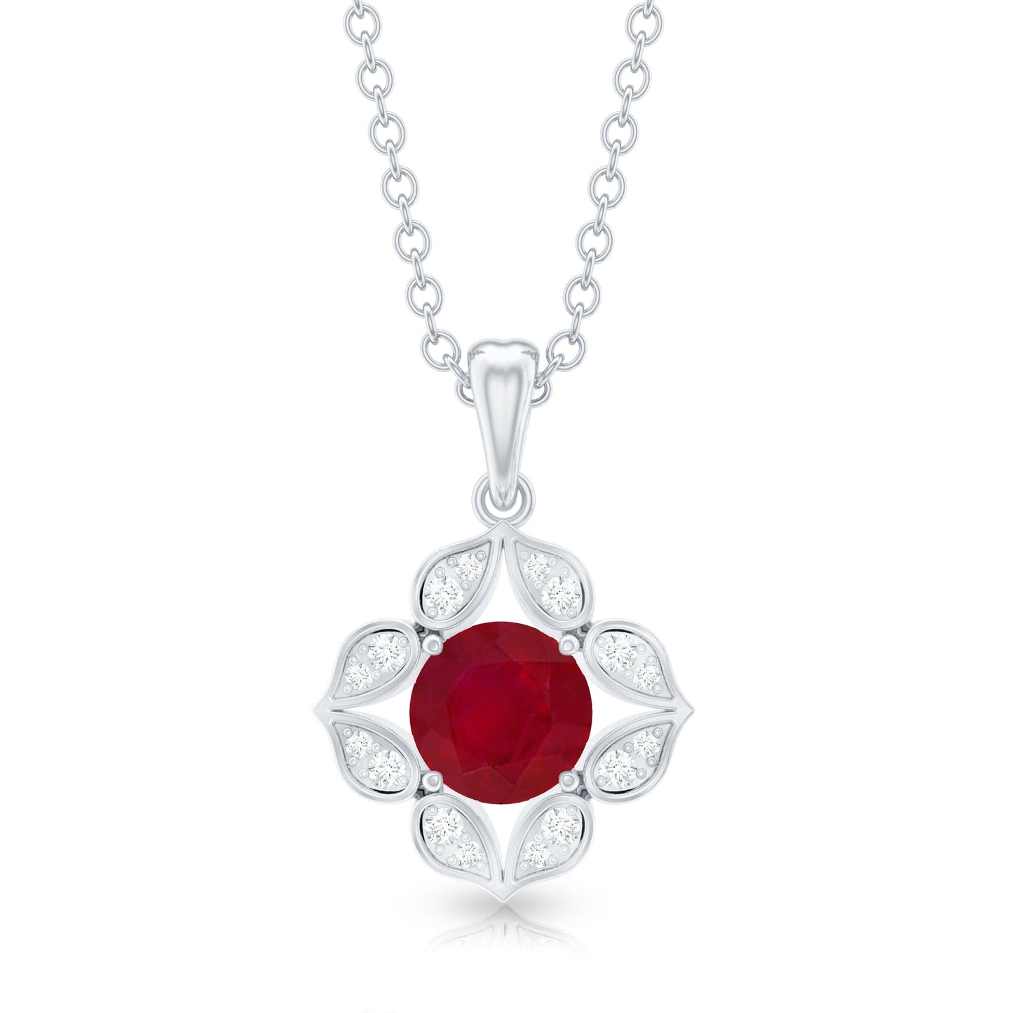 Antique Style Natural Ruby Bridal Pendant with Diamond