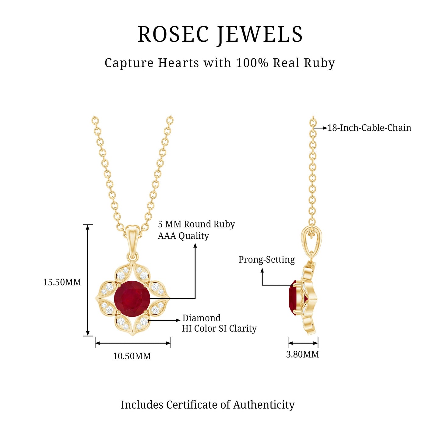 Antique Style Natural Ruby Bridal Pendant with Diamond