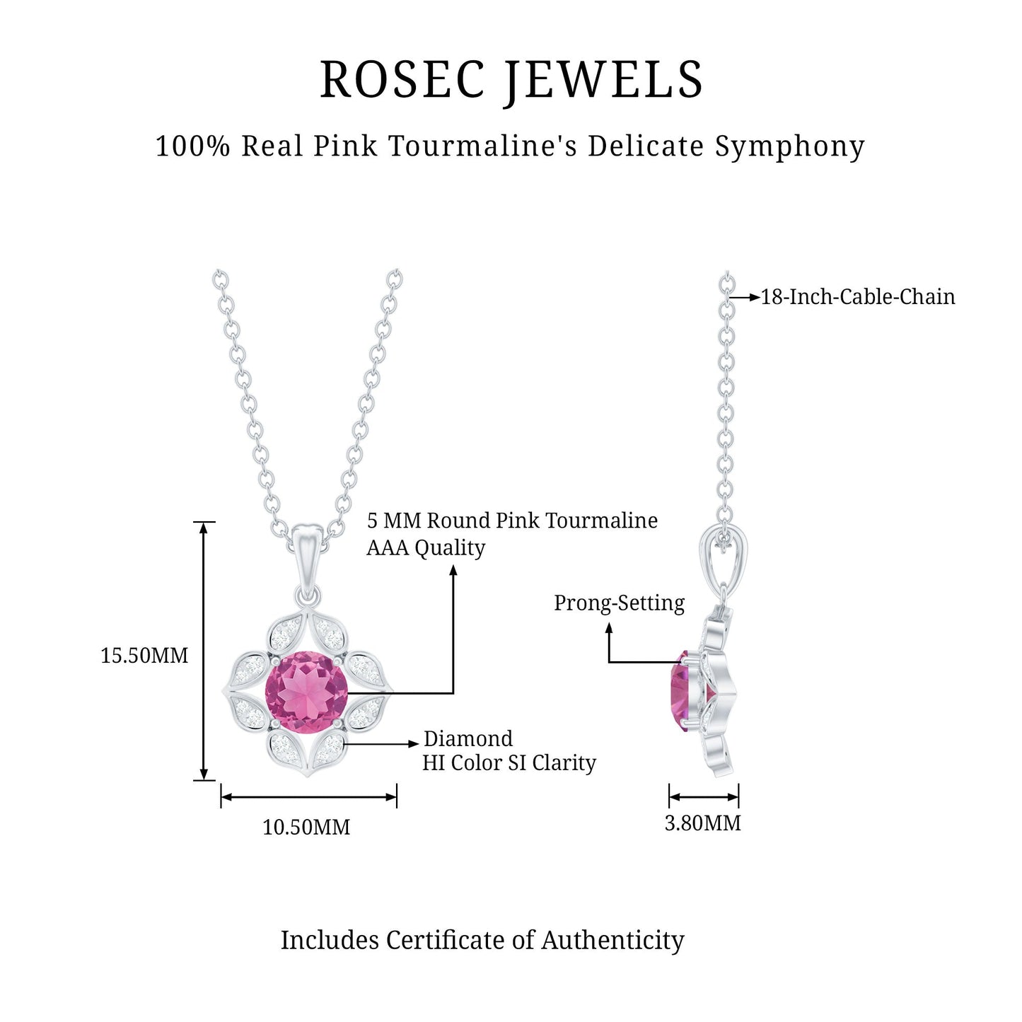 Antique Style Natural Pink Tourmaline Flower Pendant with Diamond