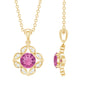 Antique Style Natural Pink Tourmaline Flower Pendant with Diamond