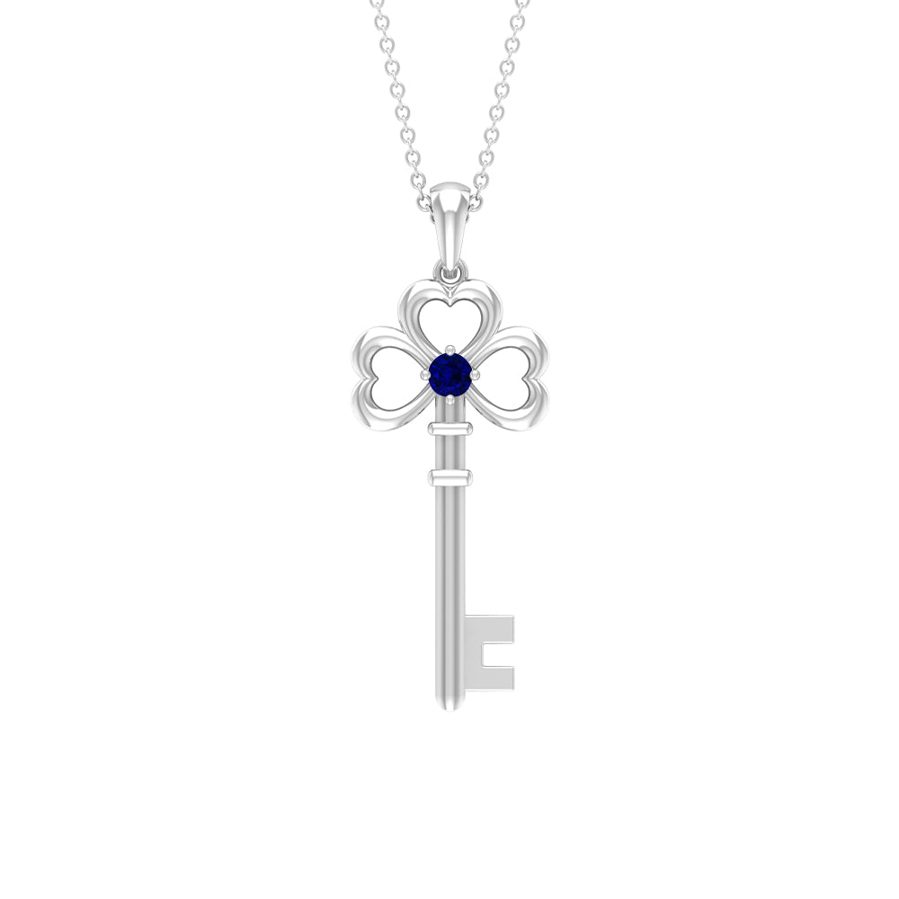 Natural Blue Sapphire Key to My Heart Necklace