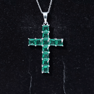 Princess Cut Lab Created Emerald Cross Pendant Necklace