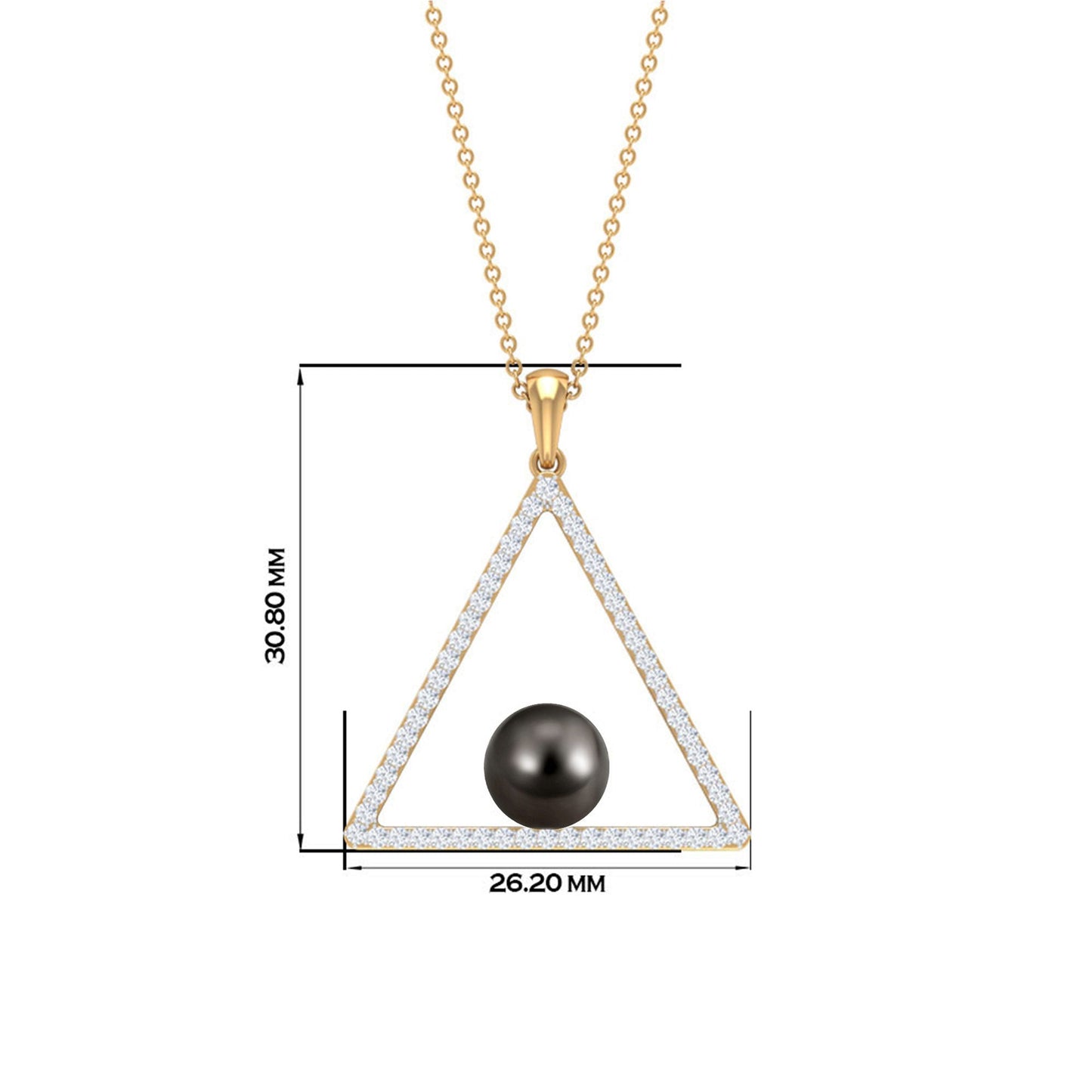 Diamond Open Triangle Pendant Necklace with Black Tahitian Pearl