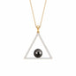 Diamond Open Triangle Pendant Necklace with Black Tahitian Pearl