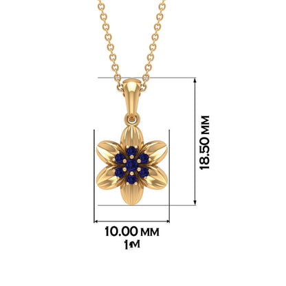 Real Blue Sapphire Flower Pendant Necklace
