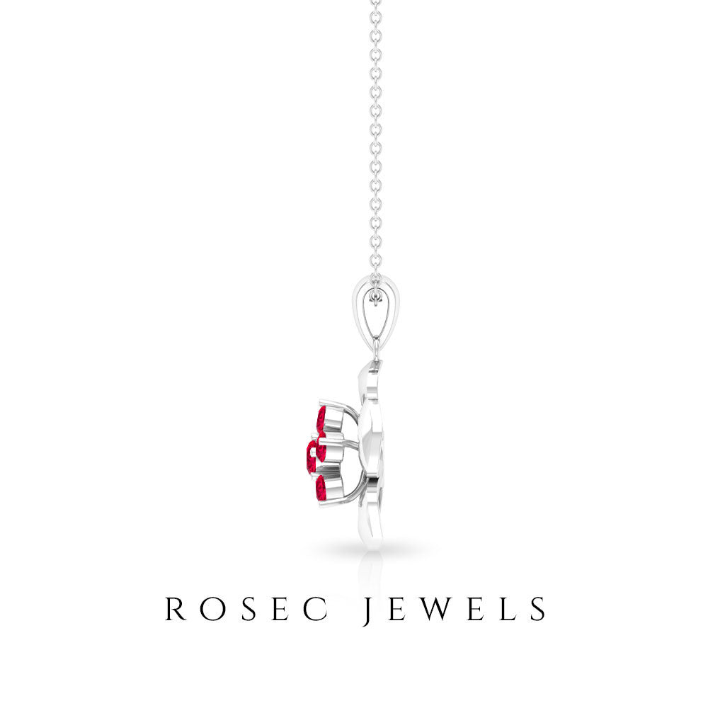 Natural Ruby Flower Pendant Necklace with Certificate
