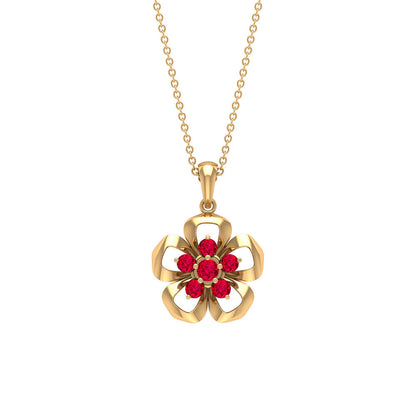 Natural Ruby Flower Pendant Necklace with Certificate