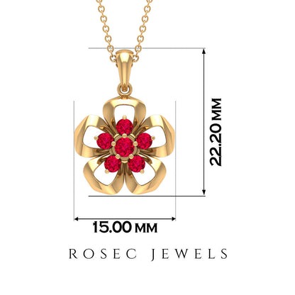 Natural Ruby Flower Pendant Necklace with Certificate