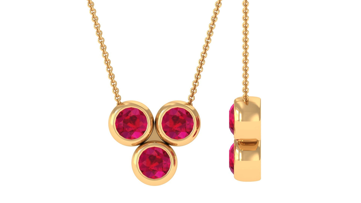 Bezel Set Ruby Three Stone Promise Necklace For Women