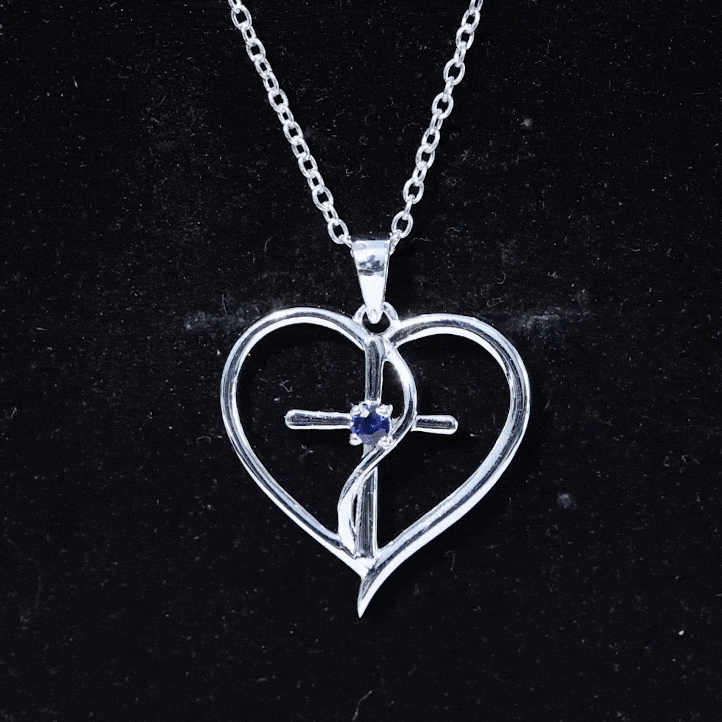 Natural Blue Sapphire Cross Heart Necklace for Women