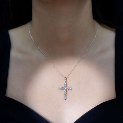 Womens Aquamarine Cross Pendant Necklace with Chain