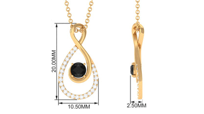 Natural Black Spinel Infinity Pendant Necklace with Diamond