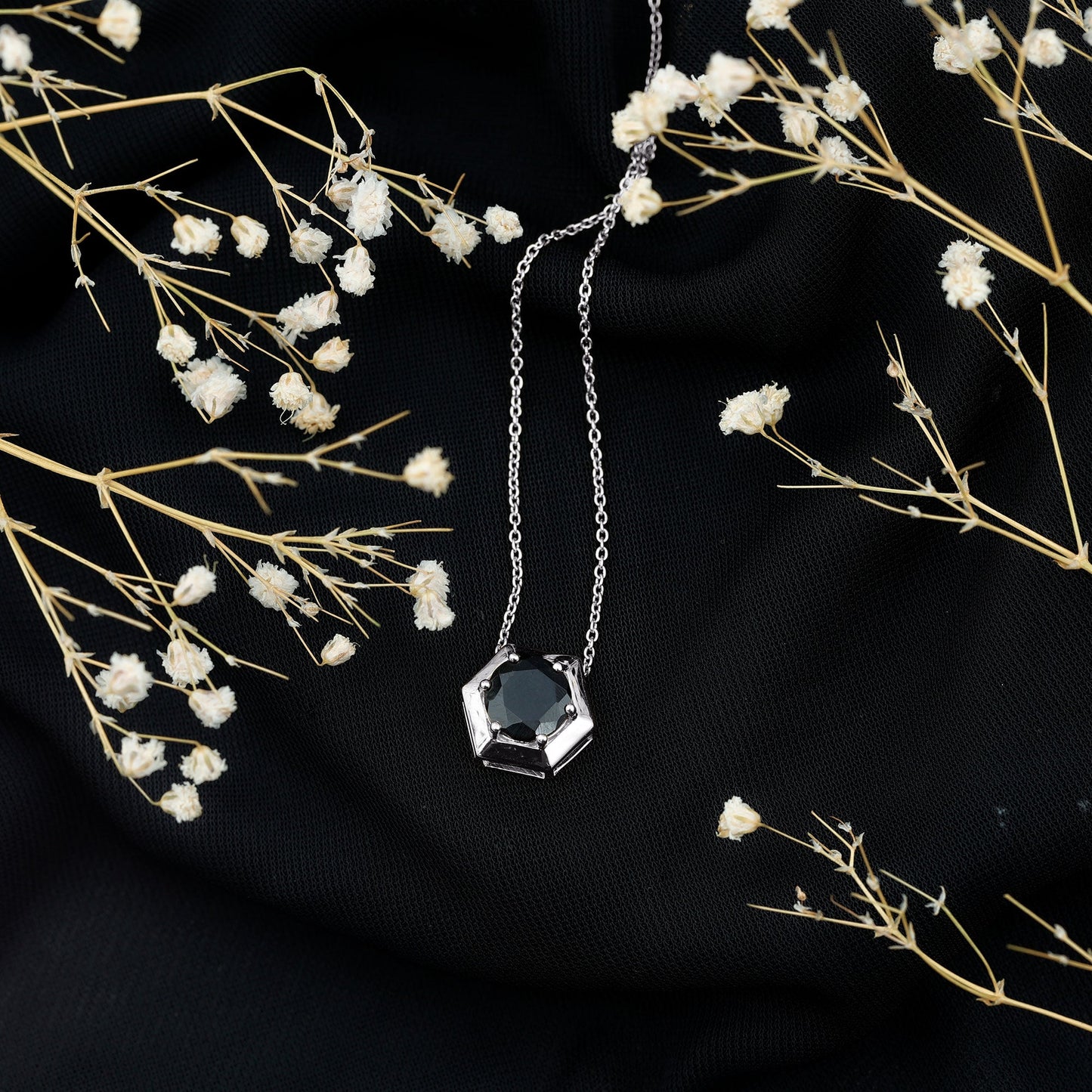 Lab Grown Black Diamond Hexagon Pendant Necklace