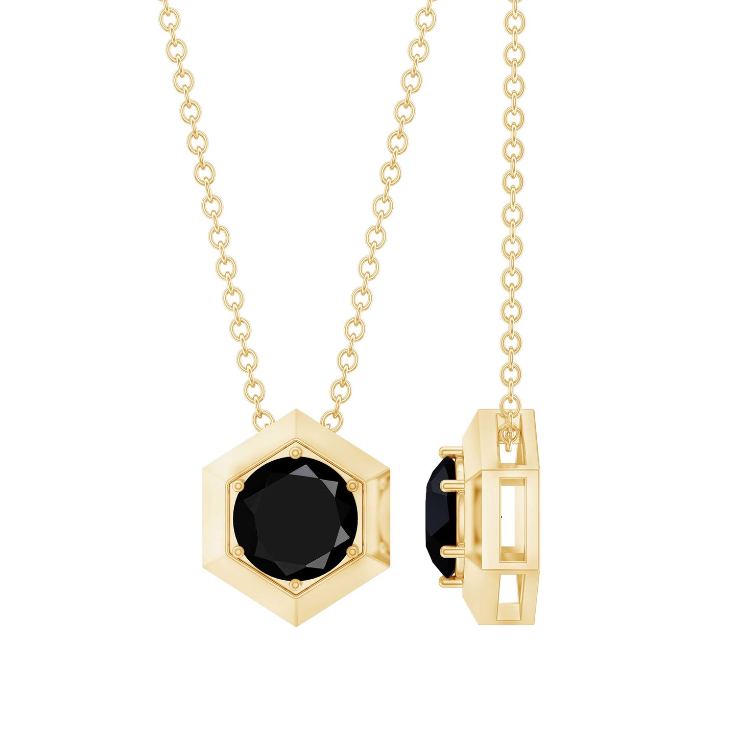Lab Grown Black Diamond Hexagon Pendant Necklace