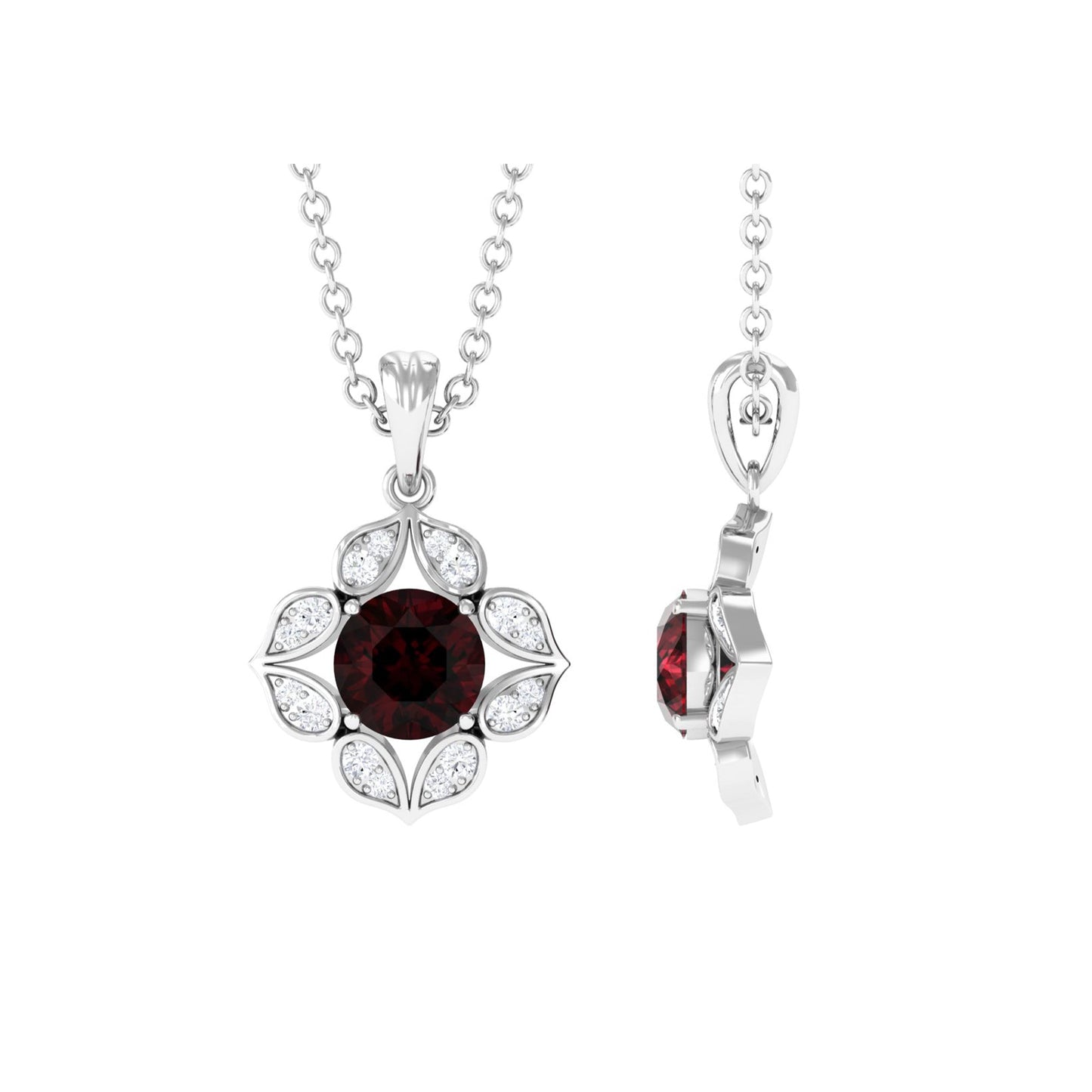 Art Deco Inspired 2.3 CT Garnet Flower Pendant with Diamond